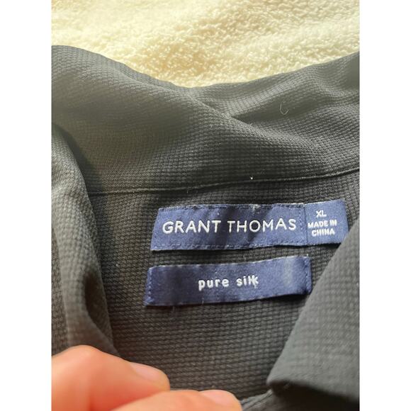 Grant Thomas Pure Silk SHORT SLEEVE BUTTON UP SHIRT Black XL - Picture 2 of 4